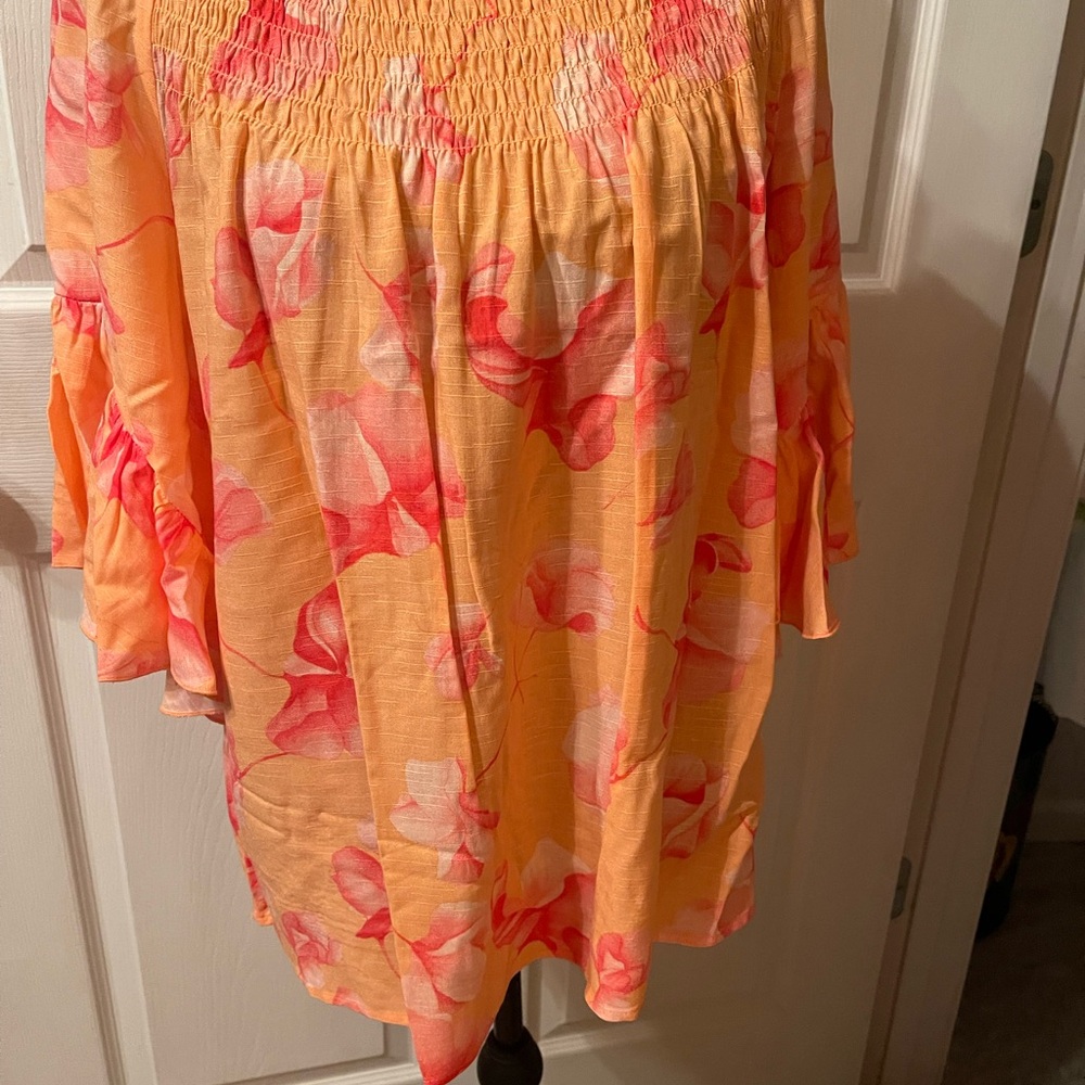 Cato Orange and Pink Floral A-Line Top
